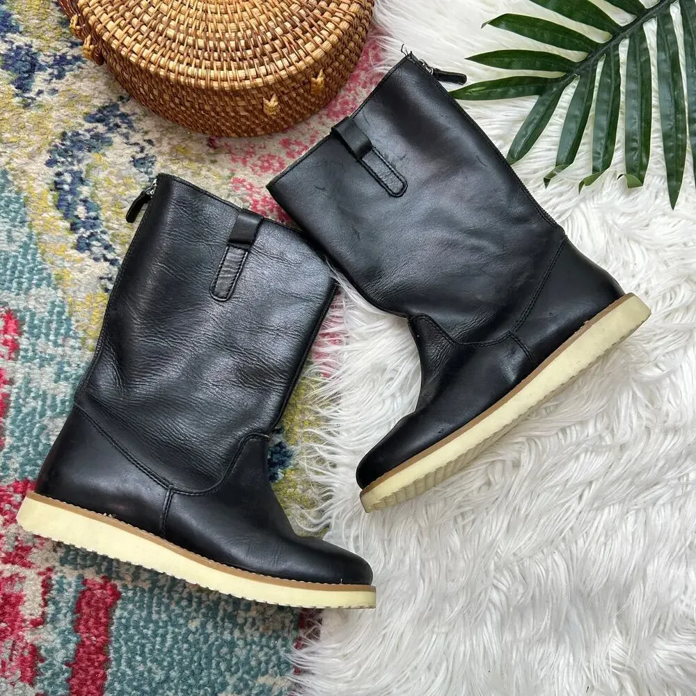Zara Kids Black Leather Boots 33 / 1.5 Neutral Casual Winter Fall